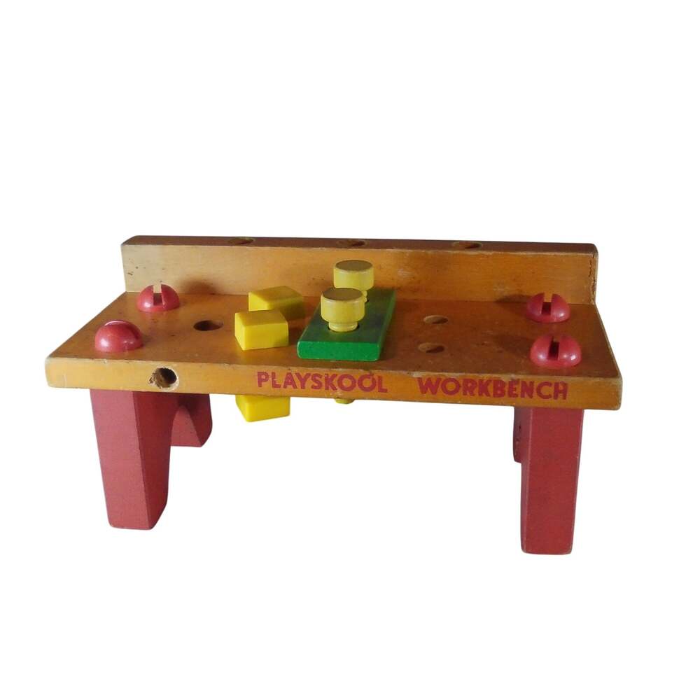 Vintage 1960s Playskool Wooden Workbench B6-40 No Tools Mixed Pegs
